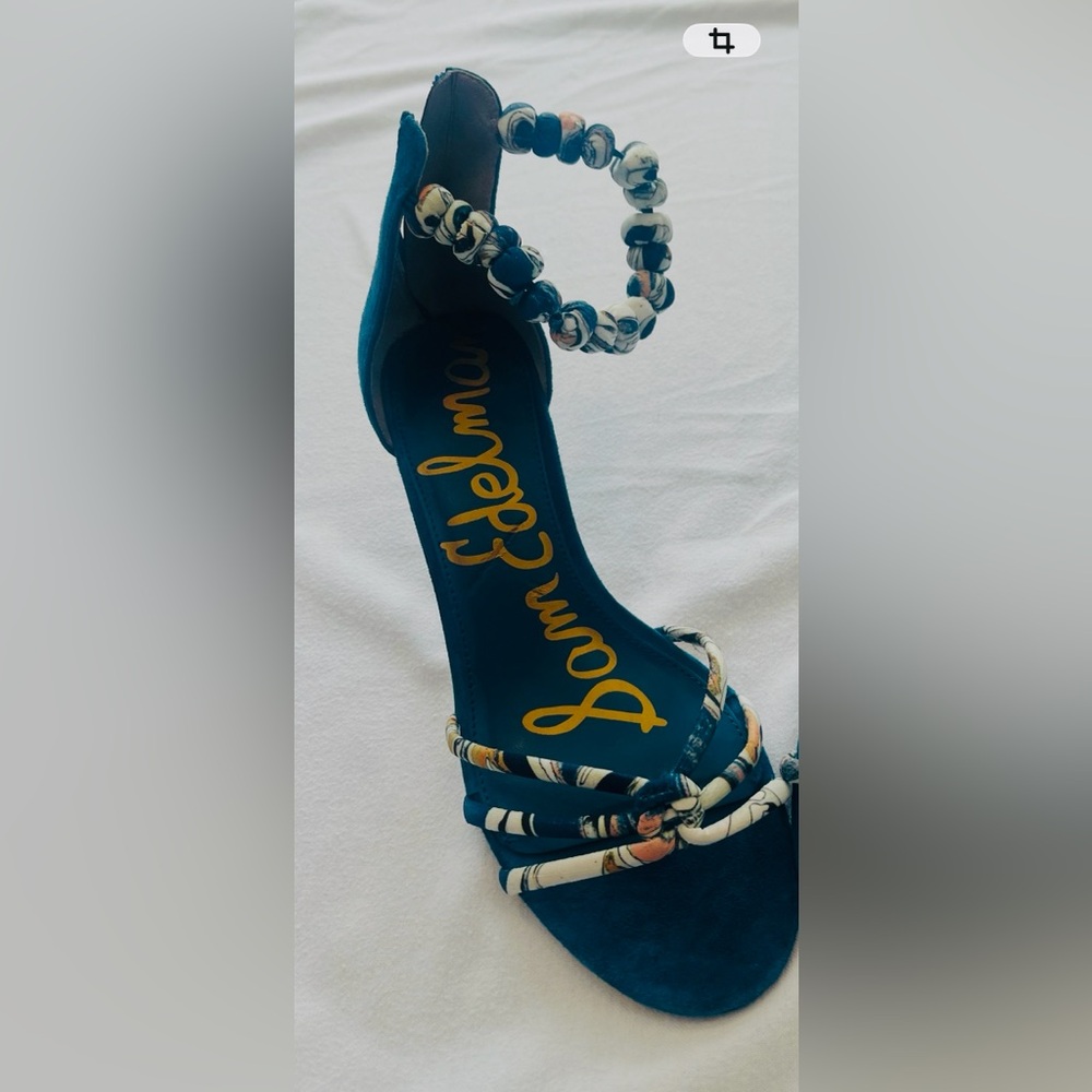 Sam Edelman Jayde  printed  silk ankle strap kitten heel suede sandals